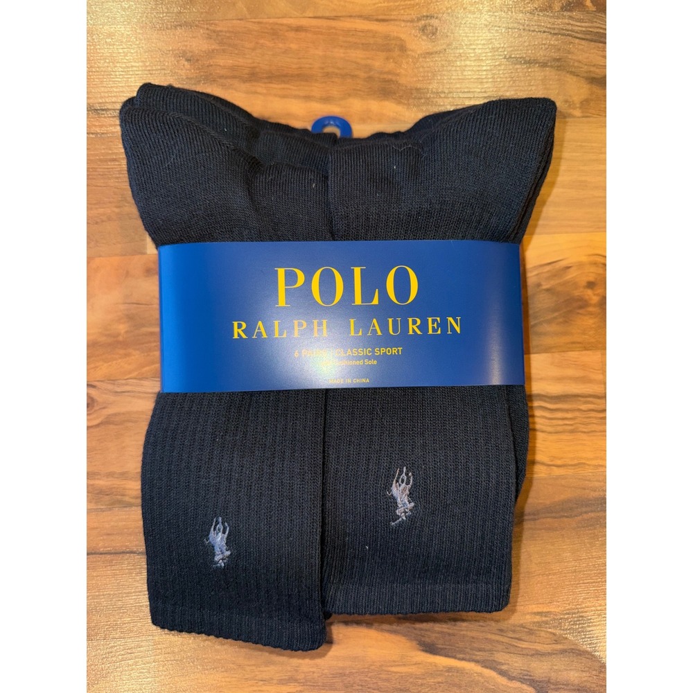 Polo Ralph Lauren 6 Pair Sock Mens 10-13 Black NWT Classic Sport Crew NEW preppy